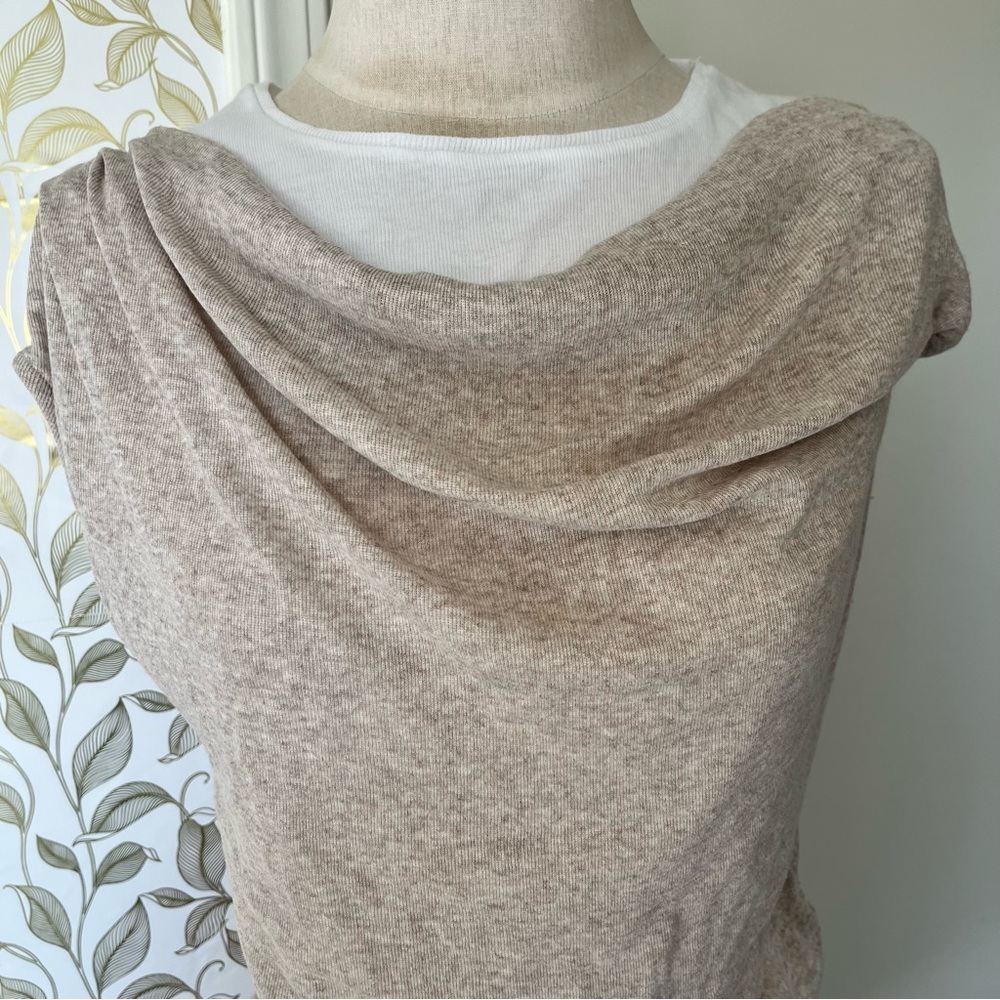 Zara Asymmetrical Double Layer TShirt Beige Sz.L - Picture 3 of 9